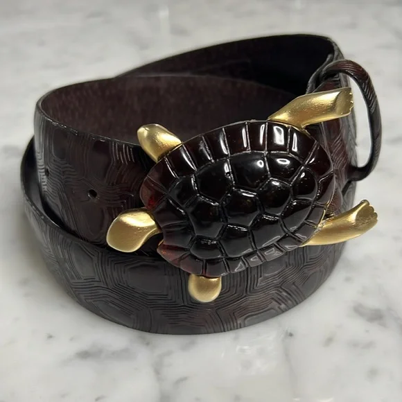 Vintage Carlisle Turtle Belt Medium Dark Brown Gold - Picture 3 of 9